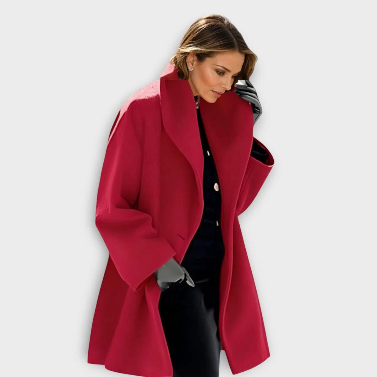 Women's Wool Blend Coat with Button Front and Hip Length Coverage