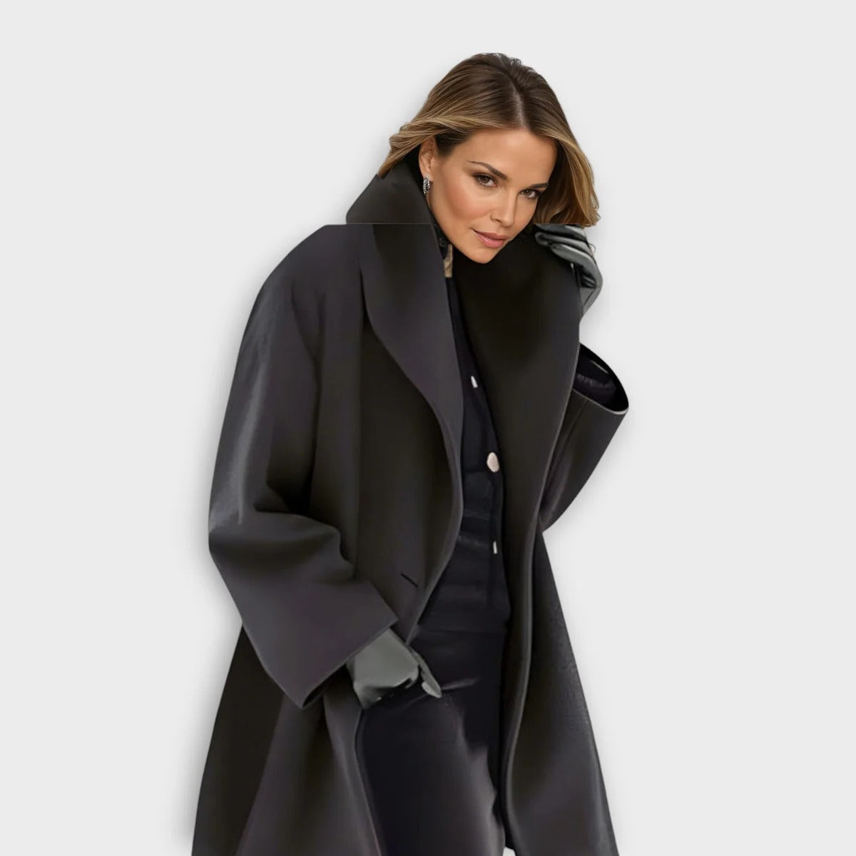 Women's Wool Blend Coat with Button Front and Hip Length Coverage