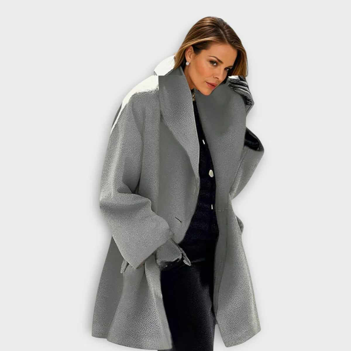 Women's Wool Blend Coat with Button Front and Hip Length Coverage