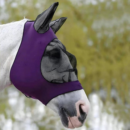 Horse Fly Mask with Mesh Face Coverage and UV Protection, Stretchy Elastic  Fit
