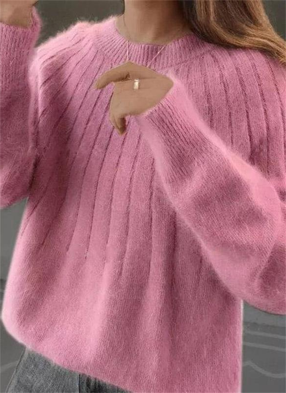 Womens Knit Sweater with Crew Neck and Full Length Sleeves, Hip Coverage