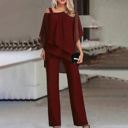 Women's Elegant Two-Piece Set with Cold Shoulder Detail