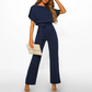Dark Blue Fitted Jumpsuit with Cotton Polyester Blend and Machine Washable Care