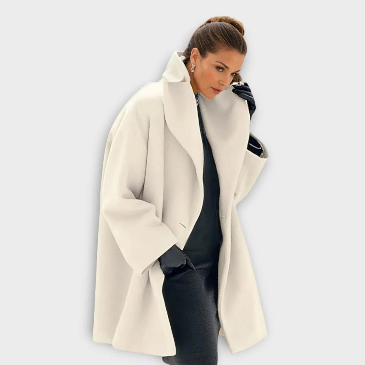 Women's Wool Blend Coat with Button Front and Hip Length Coverage