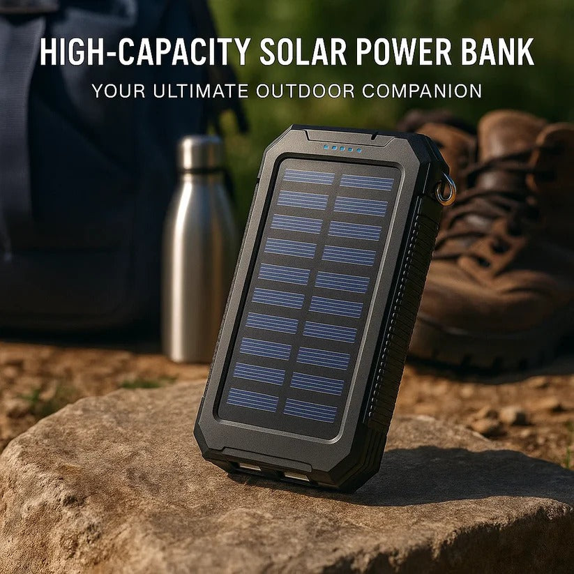 Solar Power Bank with Dual USB and Built-In LEDs, 500000mAh Weather Resistant