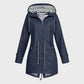 Women Long Hooded Rain Jacket with Adjustable Drawstring Hood and Water Repellent Fabric