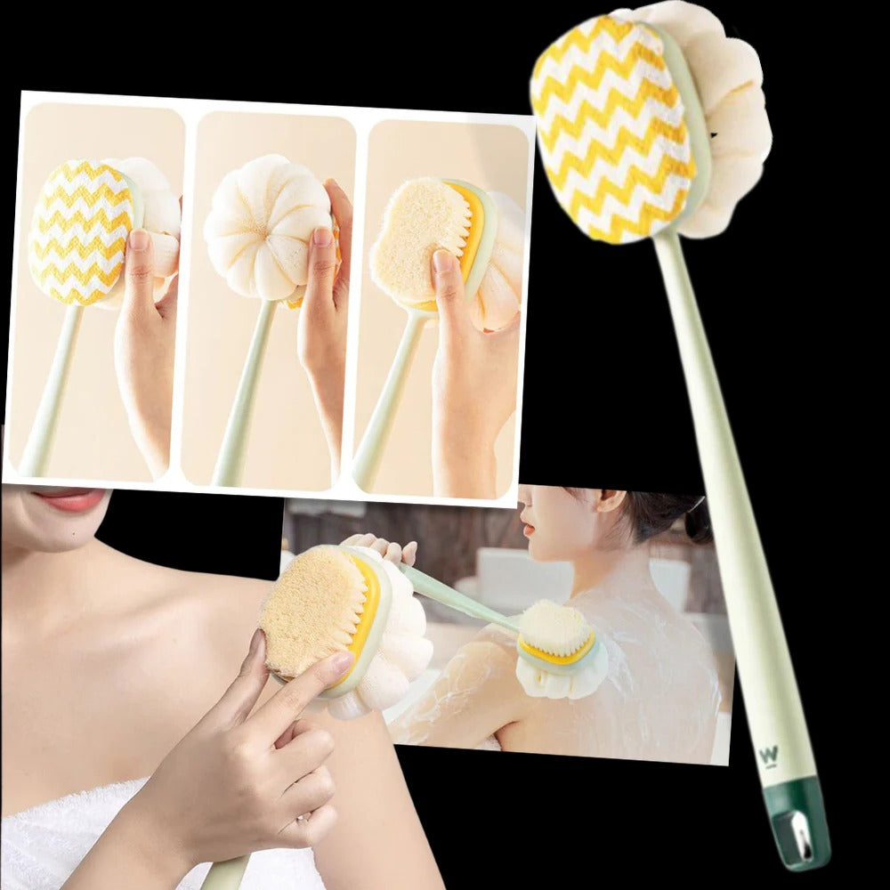 Long Handle Body Scrubber with Dual Sided Brush Head and Extended Reach