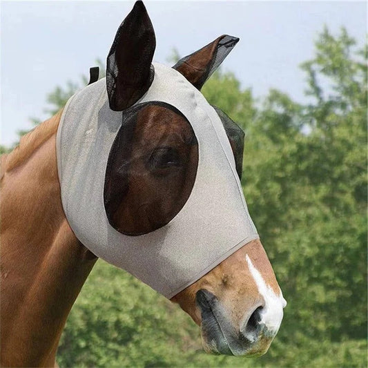 Horse Fly Mask with Mesh Face Coverage and UV Protection, Stretchy Elastic  Fit