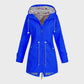 Women Long Hooded Rain Jacket with Adjustable Drawstring Hood and Water Repellent Fabric