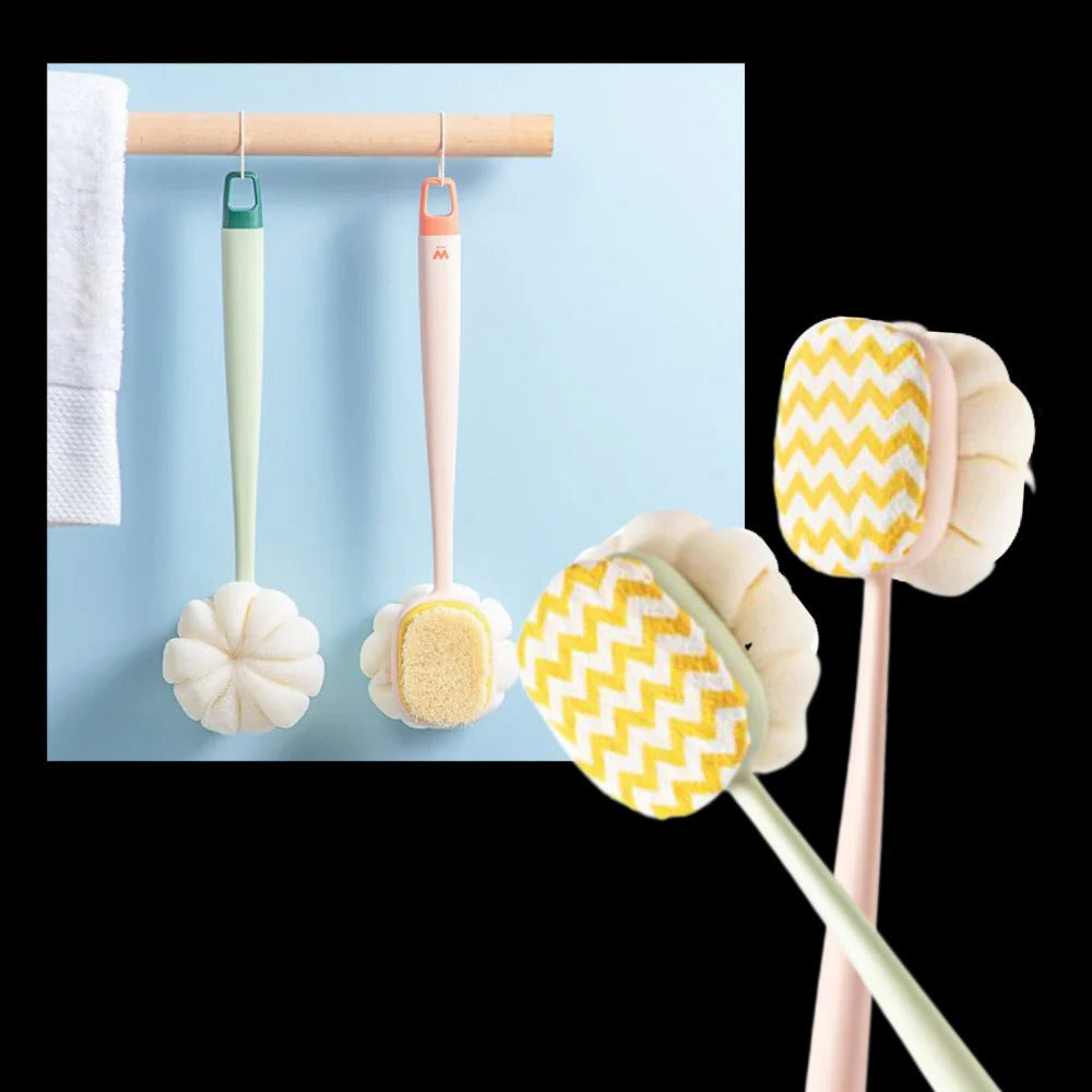 Long Handle Body Scrubber with Dual Sided Brush Head and Extended Reach