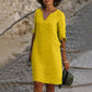 Loose Fit Pullover Dress with Three-Quarter Sleeves and Breathable Cotton Blend