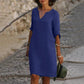 Loose Fit Pullover Dress with Three-Quarter Sleeves and Breathable Cotton Blend