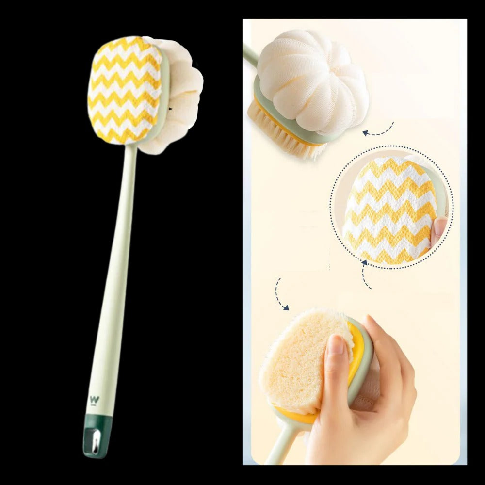 Long Handle Body Scrubber with Dual Sided Brush Head and Extended Reach