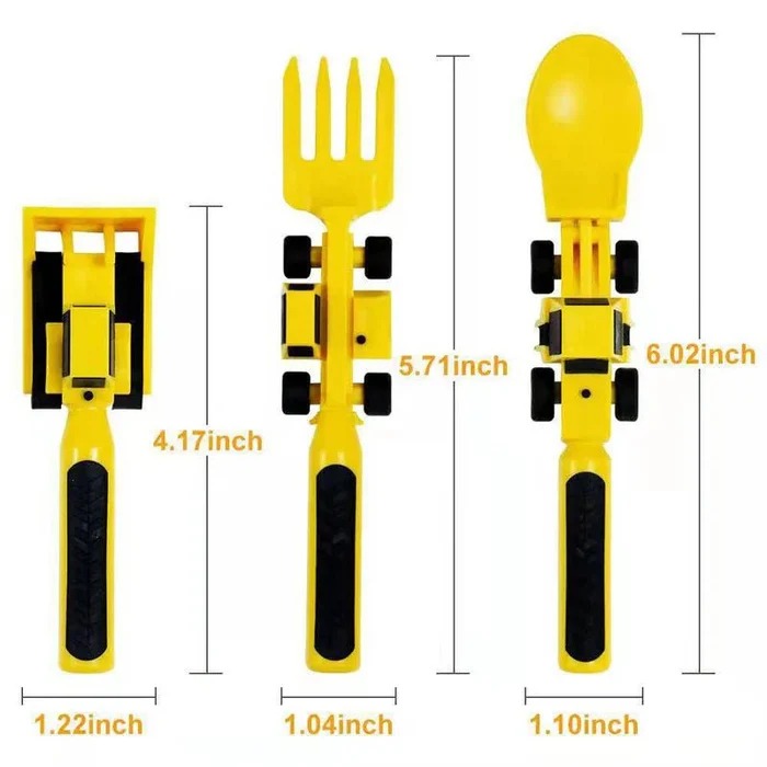 Children's Sectioned Plate with Soft Grip Utensils and Construction Theme for Ages 12 Months Up