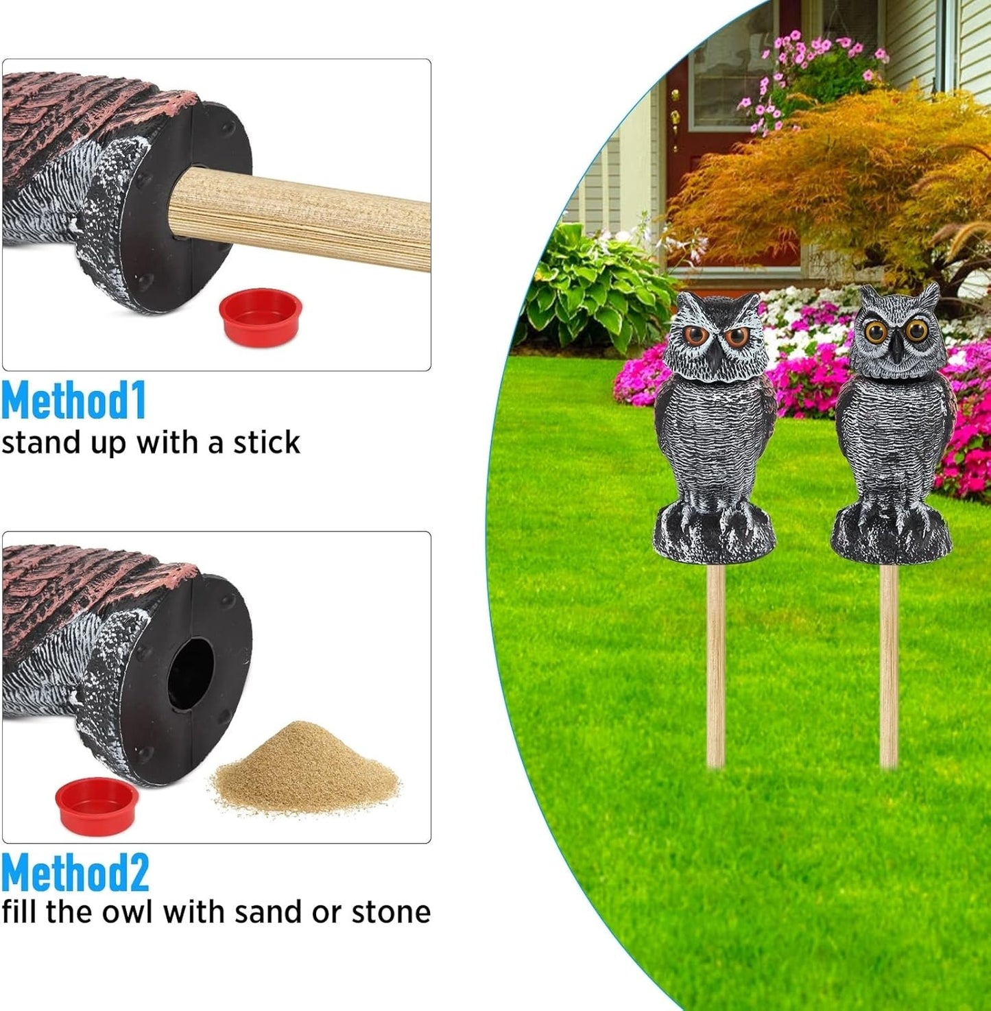 Realistic Outdoor Owl Decoy Set With Rotating Head