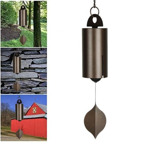 Steel Wind Bell with Dual Resonance Chamber and Ash Wood Clapper, 12 Inch