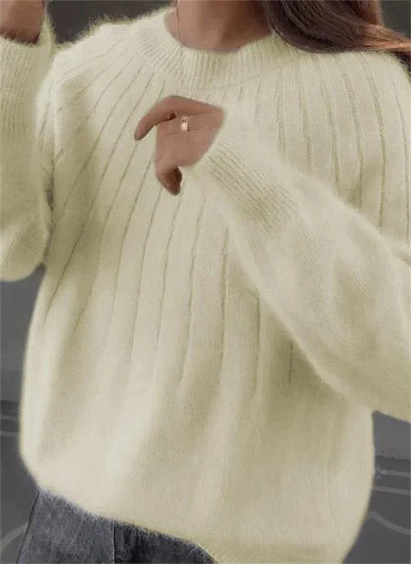 Womens Knit Sweater with Crew Neck and Full Length Sleeves, Hip Coverage