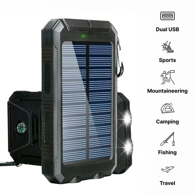 Solar Power Bank with Dual USB and Built-In LEDs, 500000mAh Weather Resistant