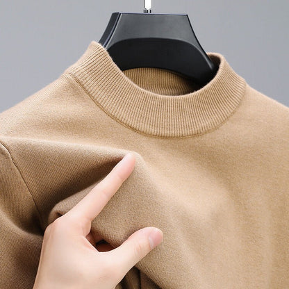 Mens Knit Pullover Sweater with Ribbed Hem and Full-Length Sleeves