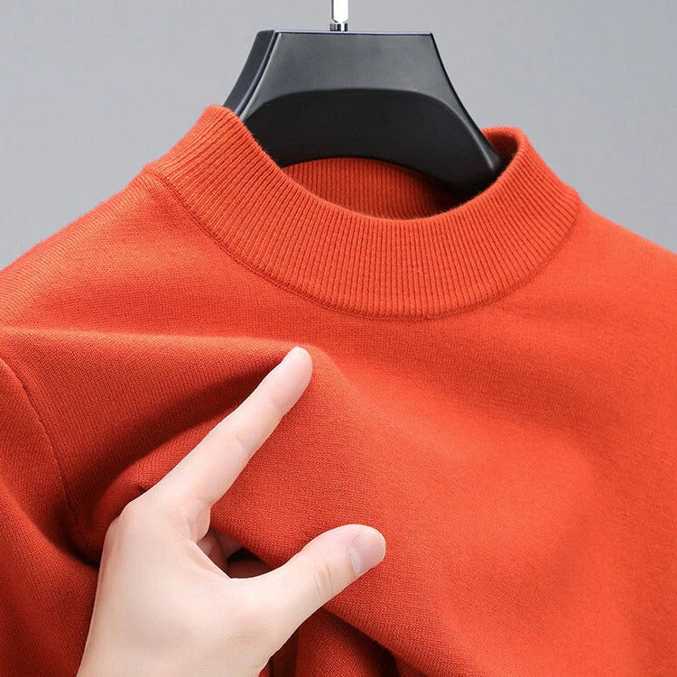 Mens Knit Pullover Sweater with Ribbed Hem and Full-Length Sleeves