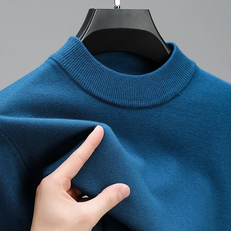 Mens Knit Pullover Sweater with Ribbed Hem and Full-Length Sleeves