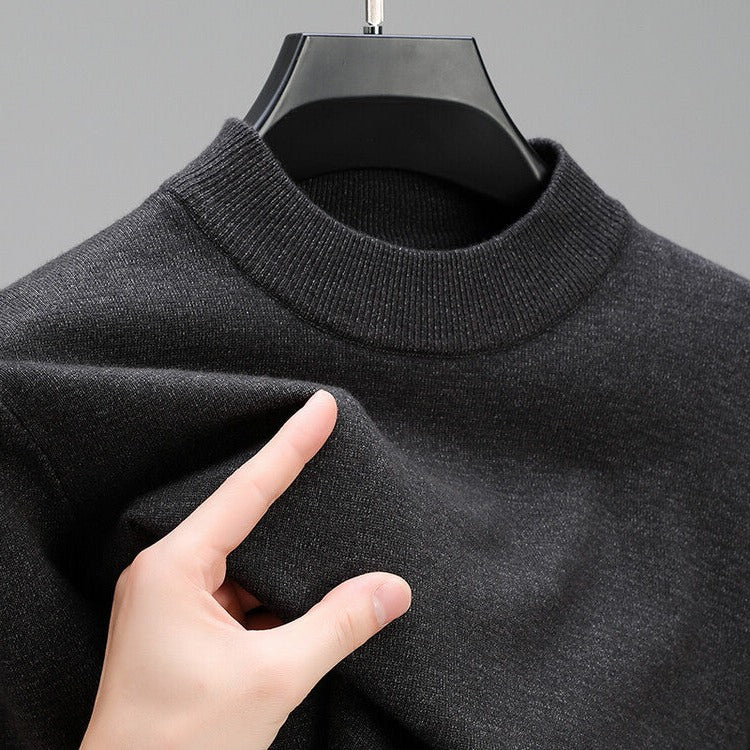 Mens Knit Pullover Sweater with Ribbed Hem and Full-Length Sleeves