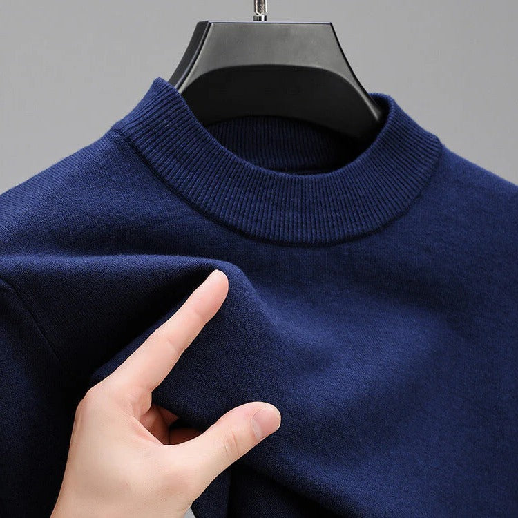 Mens Knit Pullover Sweater with Ribbed Hem and Full-Length Sleeves