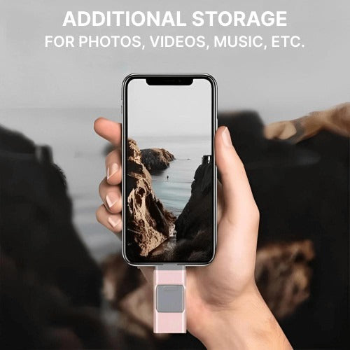 Multi Port USB Flash Drive with 32GB Storage and Four Connectors for Phones and Computers