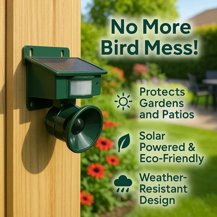 Solar Bird Repeller with PIR Motion Sensor and Sound Deterrent, Weatherproof
