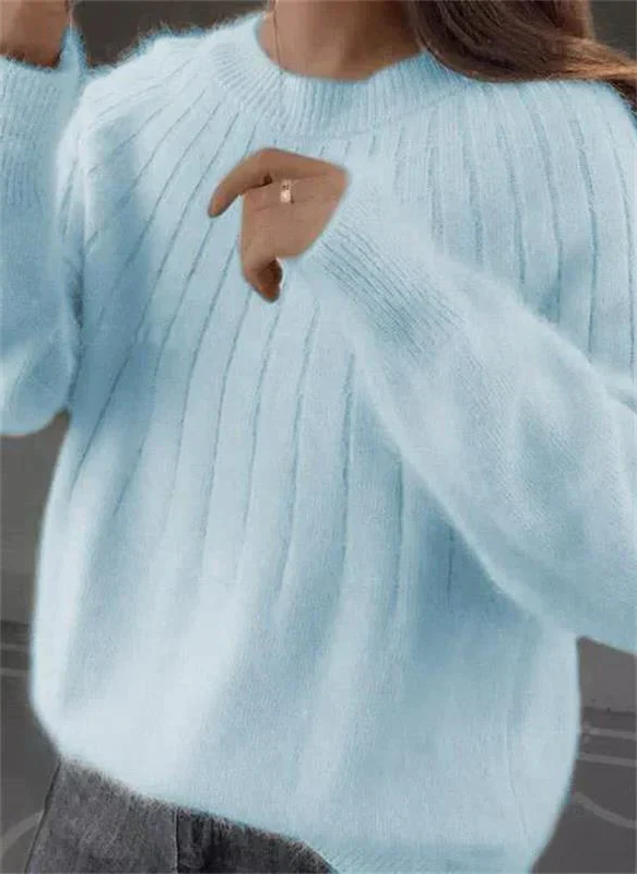 Womens Knit Sweater with Crew Neck and Full Length Sleeves, Hip Coverage