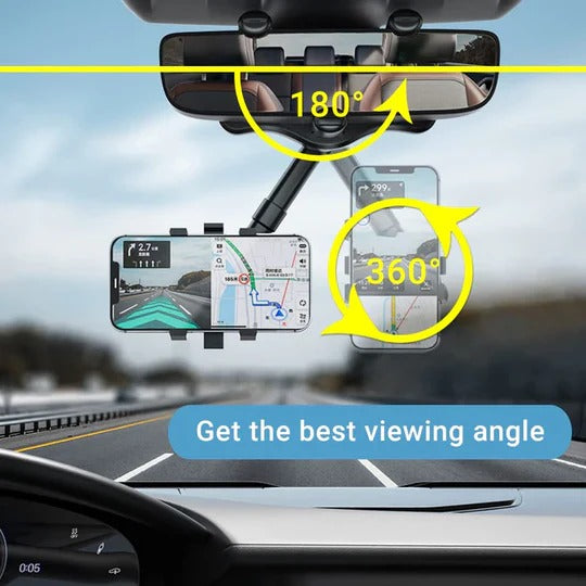 Rotatable and Retractable Rear View Mirror Phone Holder