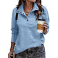 Womens Stand Collar Pullover with Partial Button Placket and Drawstring Neckline