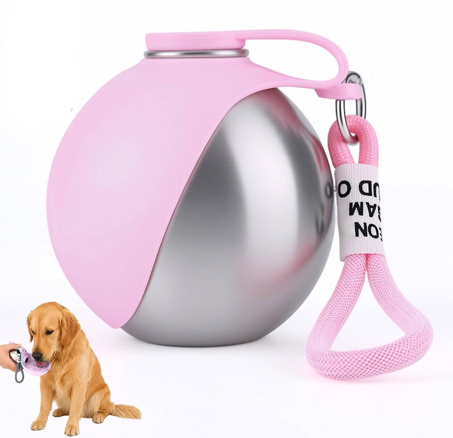 2 in 1 Portable Dog Water Bottle, 10 oz Stainless Steel Tumbler with Foldable Silicone Bowl