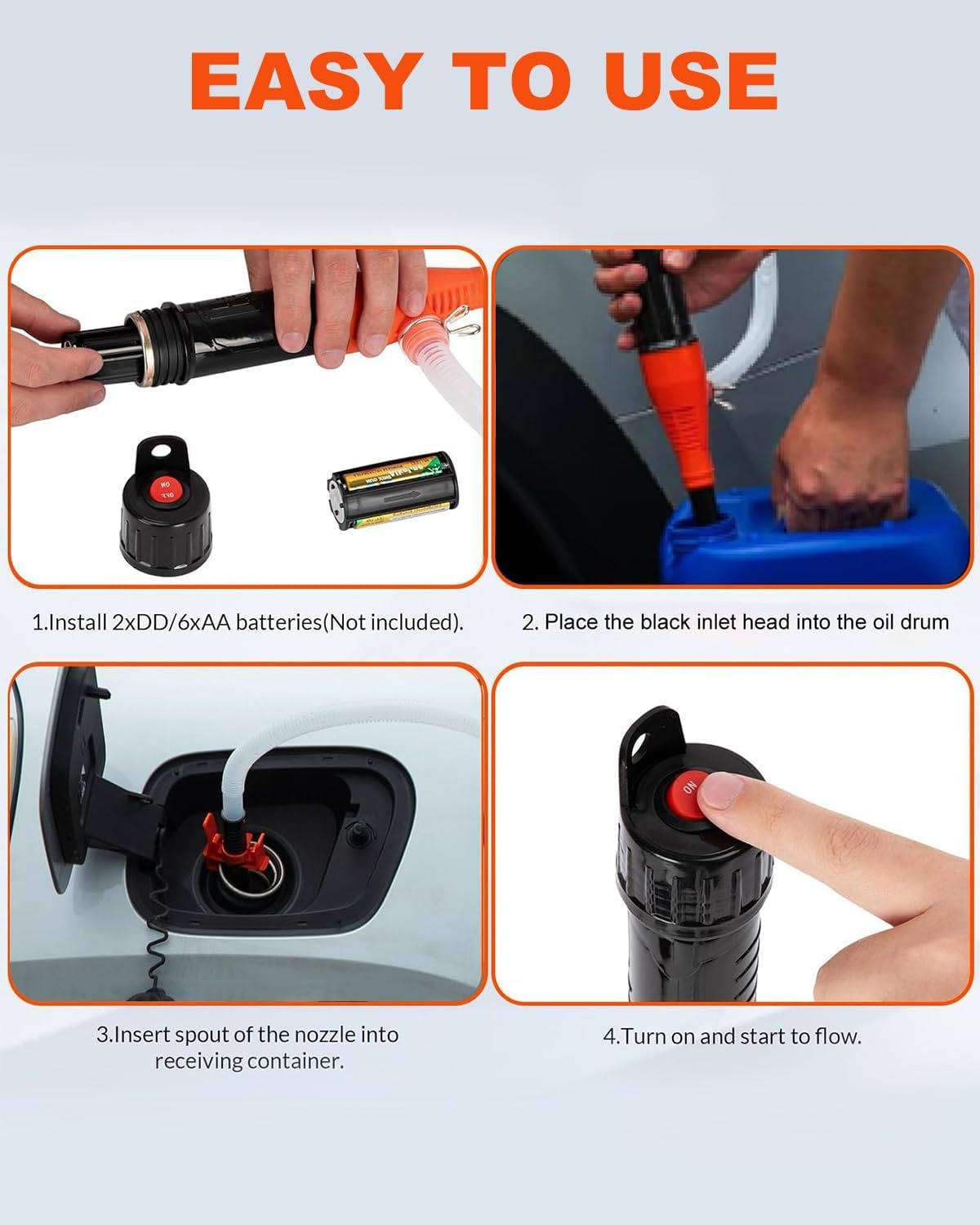 Battery Operated Liquid Transfer Pump with Extended Tubes and Multi-Fluid Compatibility