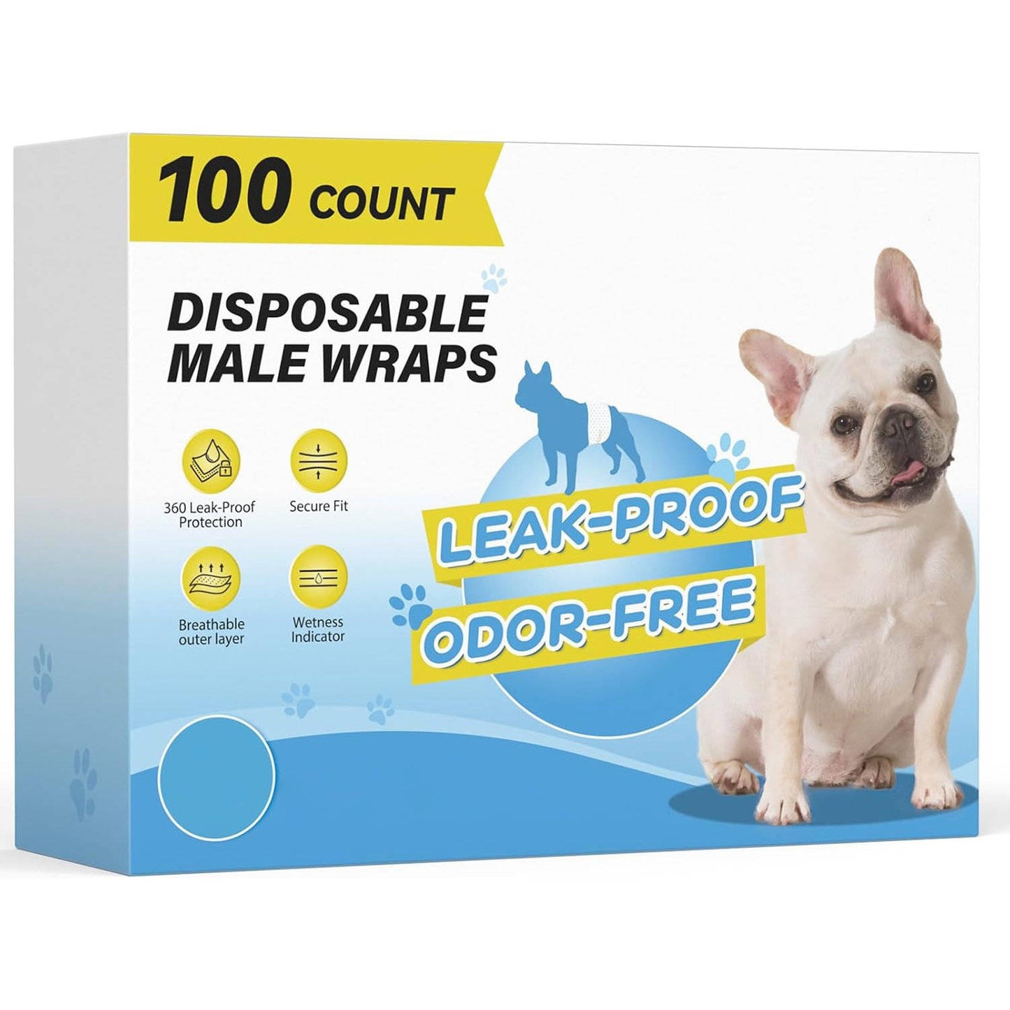 100 Count Dog Belly Bands for Male Dogs, Disposable Male Dog Diapers, Leakproof Dog Wraps with Wetness Indicator