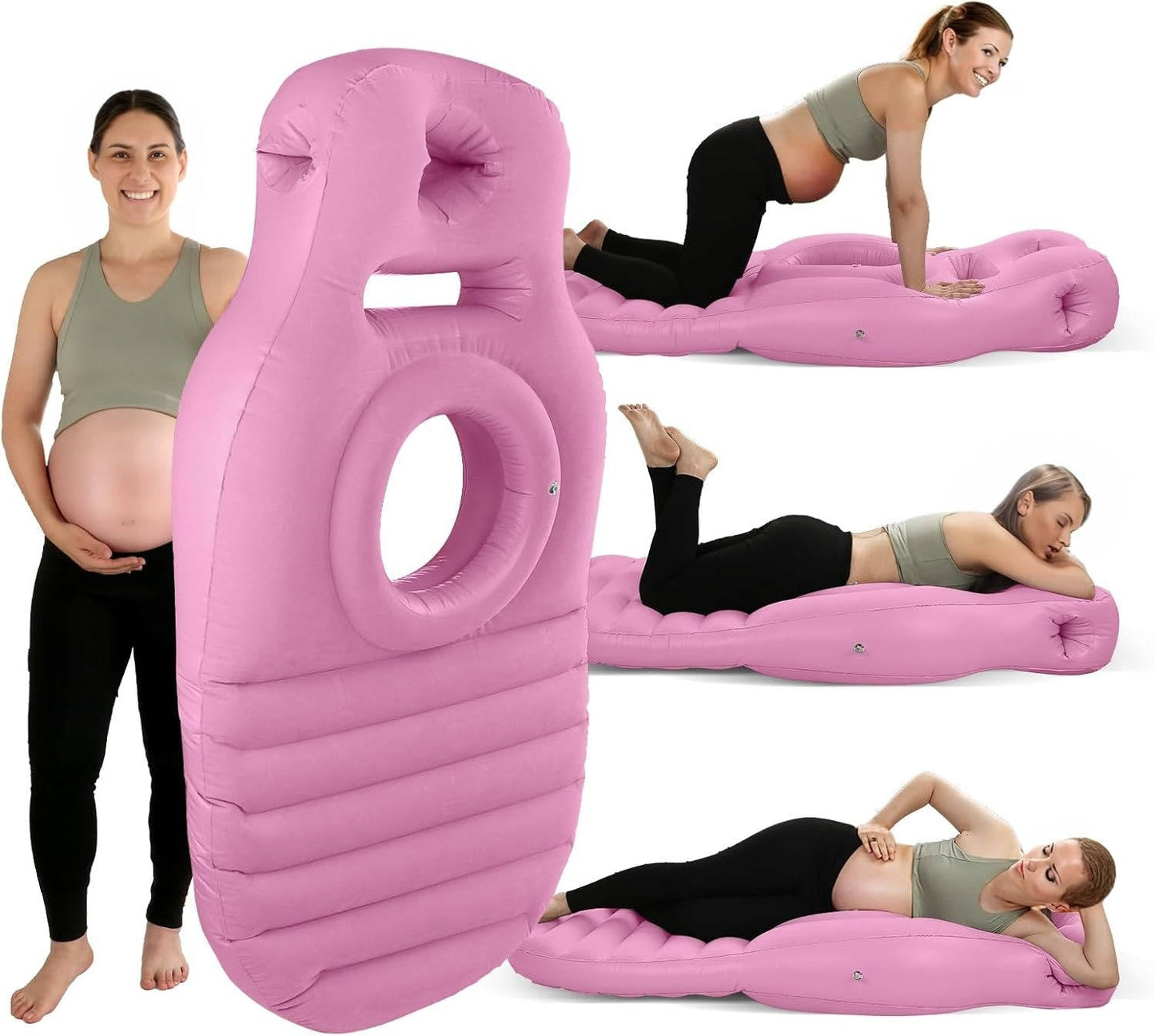 Inflatable Pregnancy Pillow with Belly Cutout and Dual Chamber Support, 65in