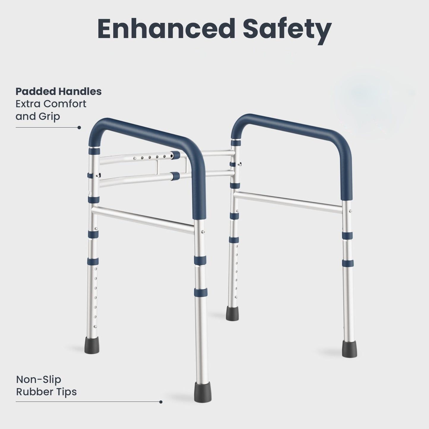 Toilet Safety Rails, Adjustable Toilet Safety Frame with Handles for Elderly Adults, Seniors and Handicap