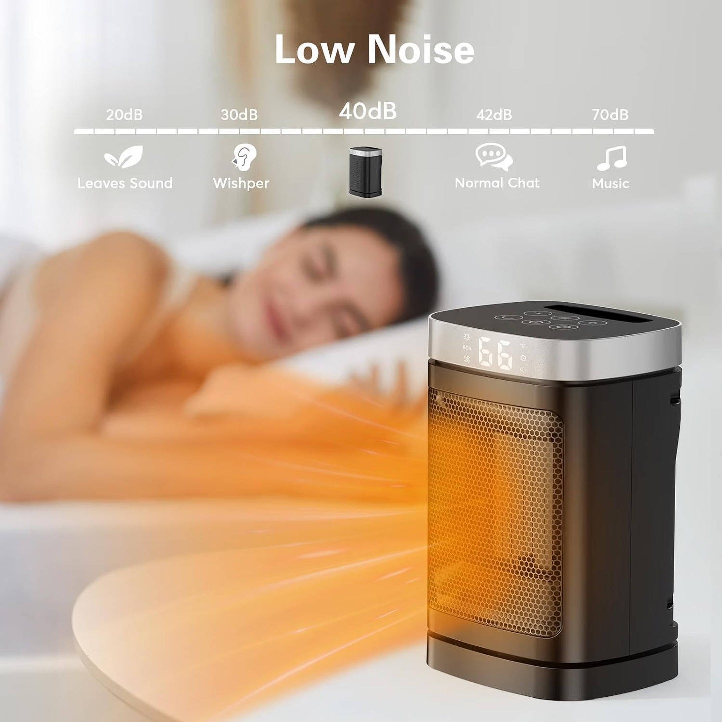 Portable Space Heater, Electric Indoor Heater with 70 Degrees Oscillation and Remote Control for Home, Office and Bedroom
