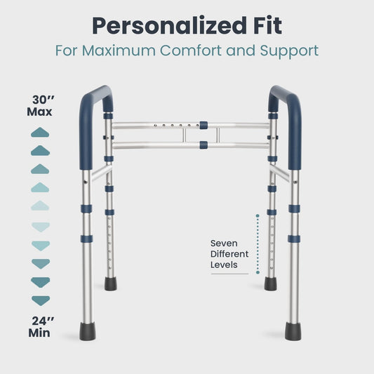 Toilet Safety Rails, Adjustable Toilet Safety Frame with Handles for Elderly Adults, Seniors and Handicap