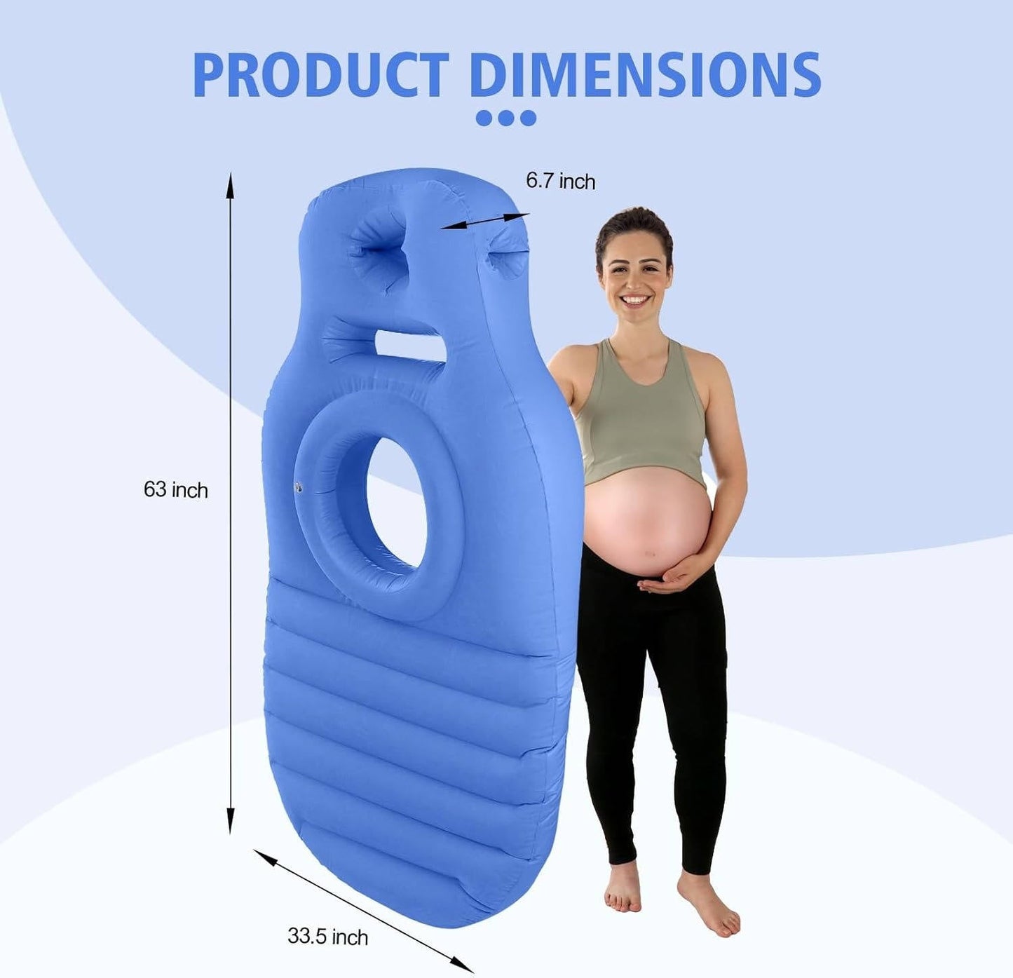 Inflatable Pregnancy Pillow with Belly Cutout and Dual Chamber Support, 65in