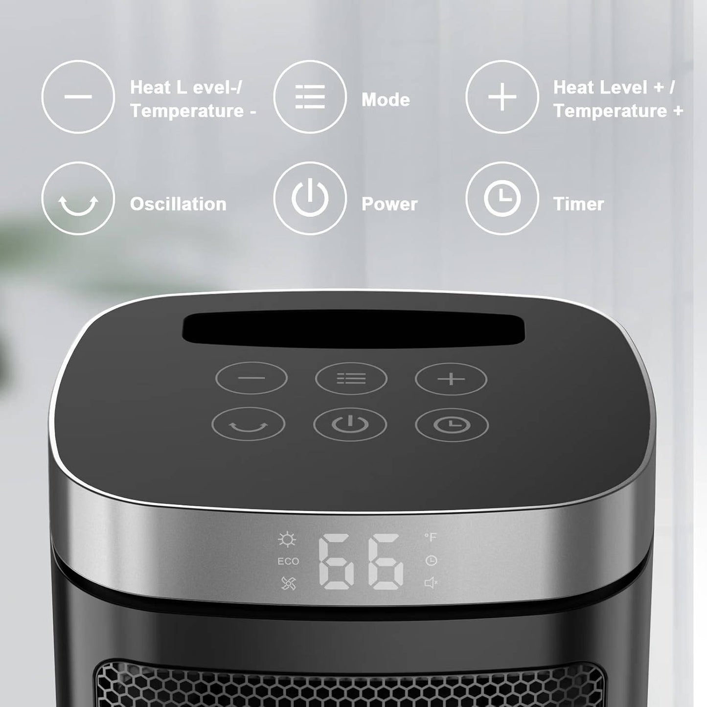 Portable Space Heater, Electric Indoor Heater with 70 Degrees Oscillation and Remote Control for Home, Office and Bedroom