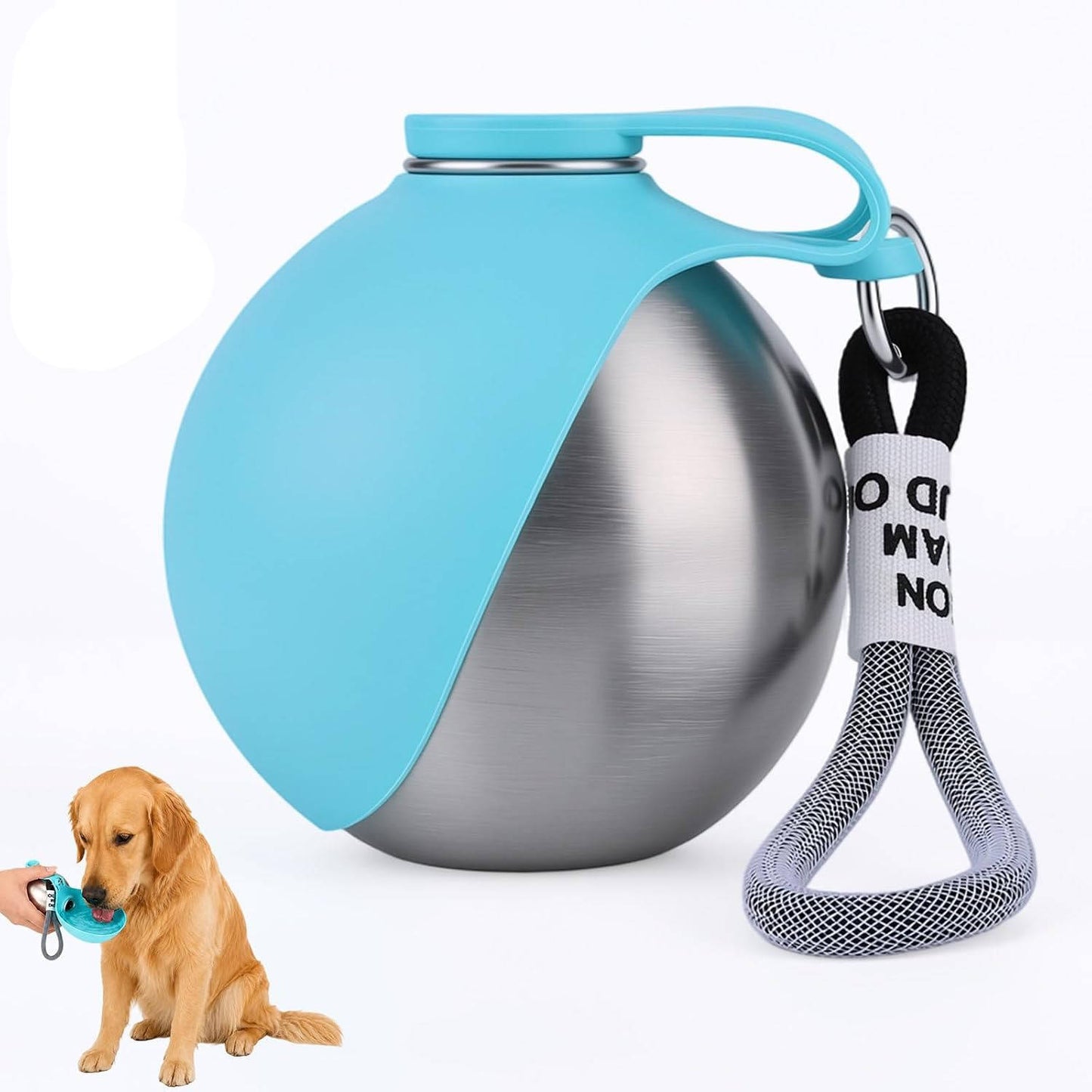2 in 1 Portable Dog Water Bottle, 10 oz Stainless Steel Tumbler with Foldable Silicone Bowl