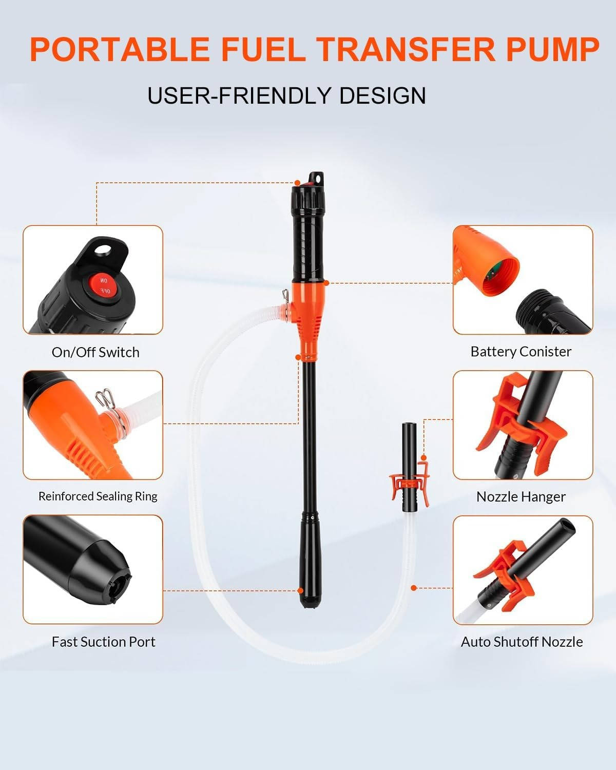Battery Operated Liquid Transfer Pump with Extended Tubes and Multi-Fluid Compatibility