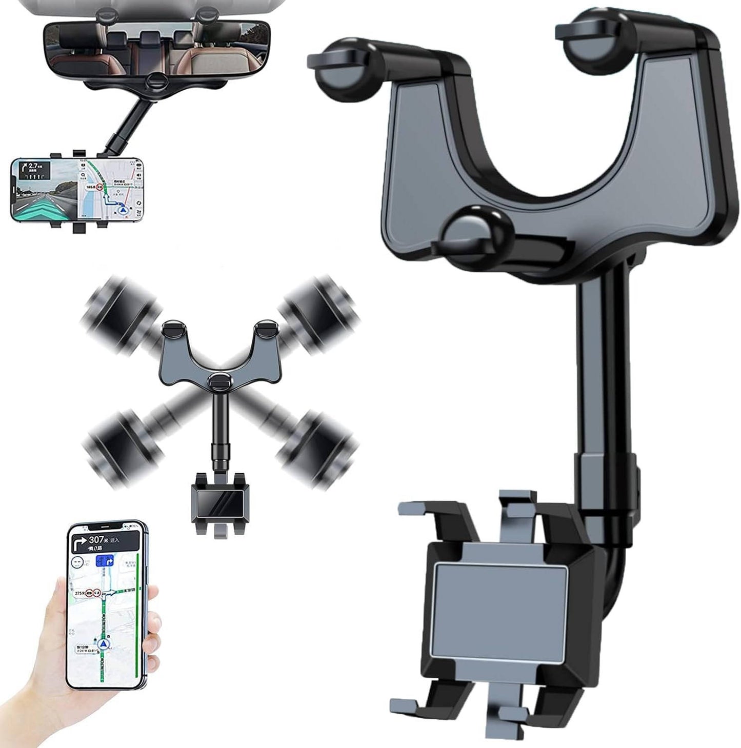 Universal Car Phone Holder Hands Free, Rearview Mirror Adjustable Smartphone Mount