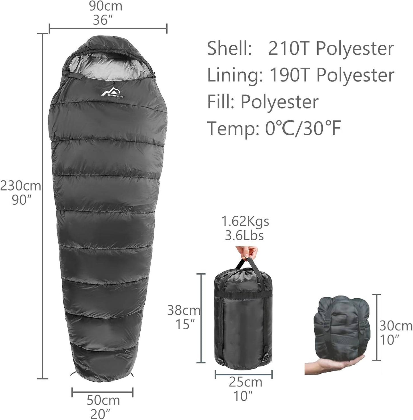 Heated Sleeping Bag, 5 Heating Pads with USB Power Support, Portable Mummy Style Sleeping Bag for Camping