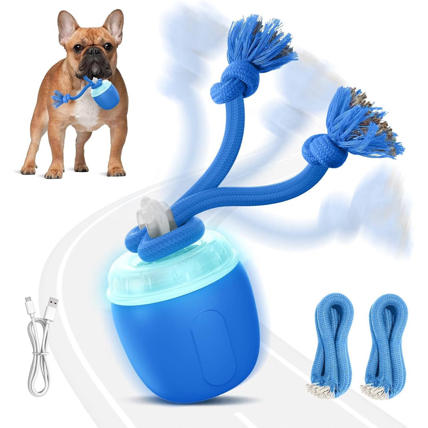 Interactive Dog Toys, Automatic Moving and Rolling Dog Toy Ball with Rope for Medium and Large Dogs