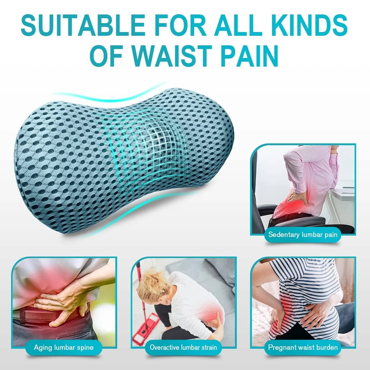 Lumbar Support Pillow For Bed and Office Chair, Memory Foam Backrest Cushion for Lower Back Support