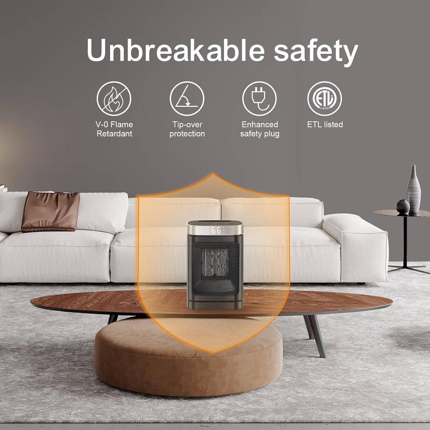 Portable Space Heater, Electric Indoor Heater with 70 Degrees Oscillation and Remote Control for Home, Office and Bedroom