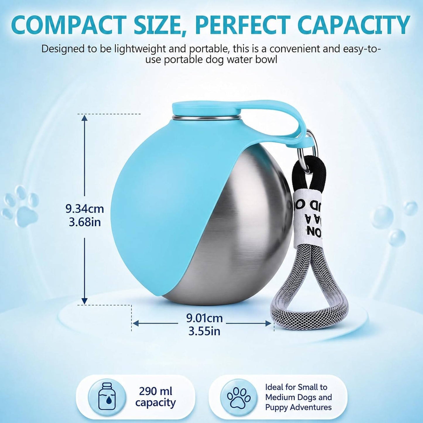 2 in 1 Portable Dog Water Bottle, 10 oz Stainless Steel Tumbler with Foldable Silicone Bowl