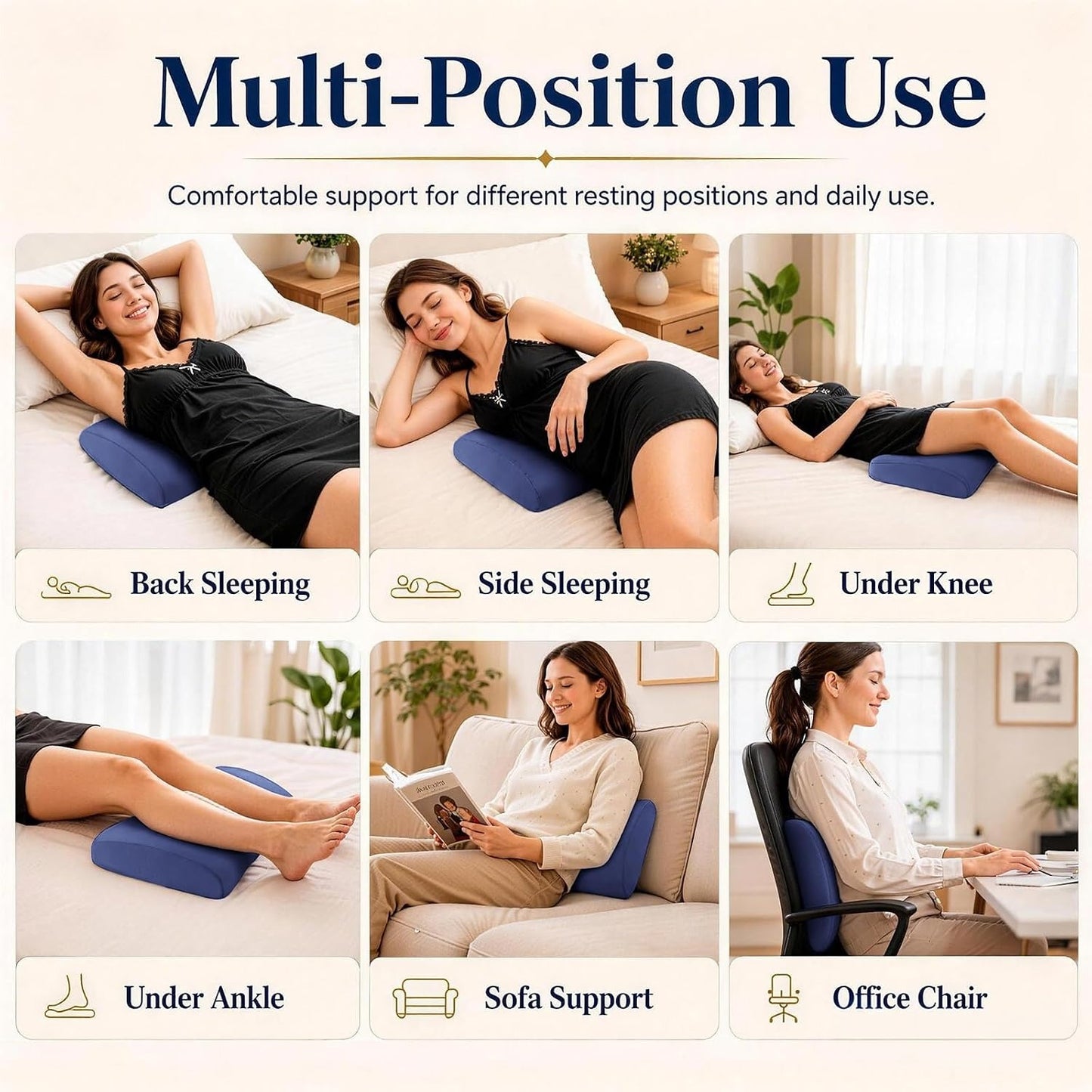 Lower Back Support Pillow, Memory Foam Lumbar Pillow for Sleeping, Cooling Waist Bolster for Side, Back and Stomach Sleepers